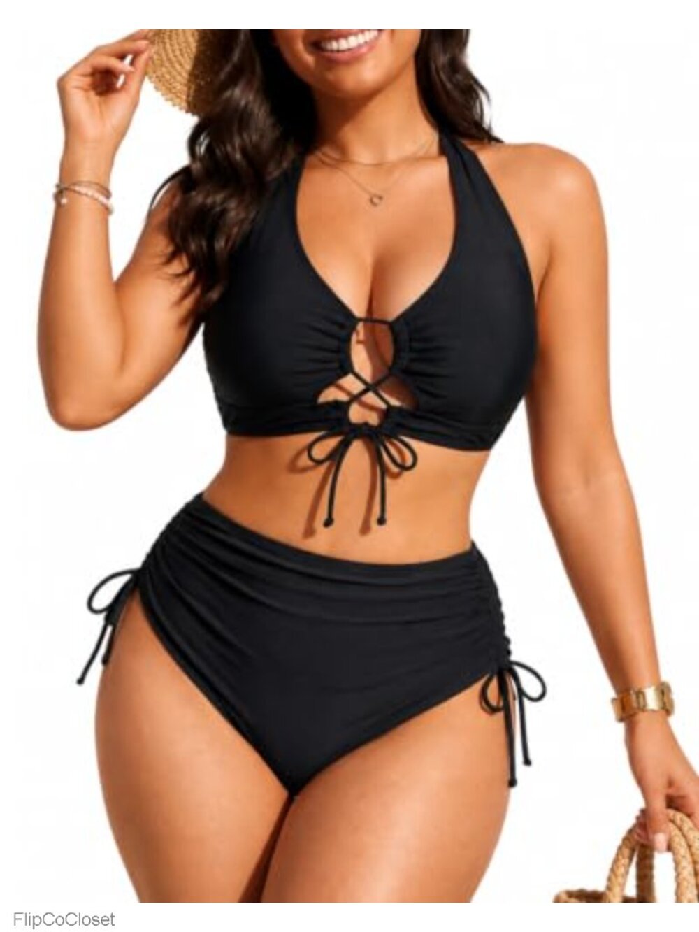 Plus Size Tummy Control Lace Up Two Piece Bikini Swimsuit